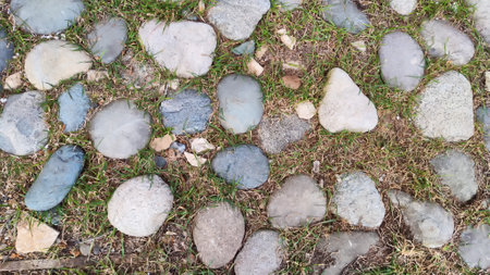 Close up of white and gray stones, pebbles background, Abstract texture with copy space and frameの写真素材