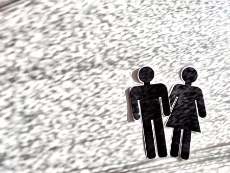 Flat figures and silhouettes of a couple of men and women. Creative concept of family, friendship, love, meeting. Married couple for backgrounded copy space. abstract speckled textureの写真素材