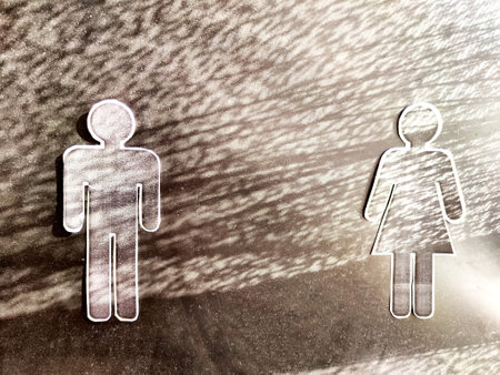 Flat figures and silhouettes of a couple of men and women. Creative concept of family, friendship, love, meeting. Married couple for backgrounded copy space. abstract speckled textureの写真素材