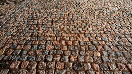 Stone, cobblestone or brick pavement texture and background. Old World Charm. Abstract pattern,...