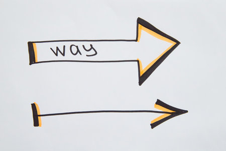 Thick and thin Hand drawn black marker arrows. Concept of business, choosing direction, moving...