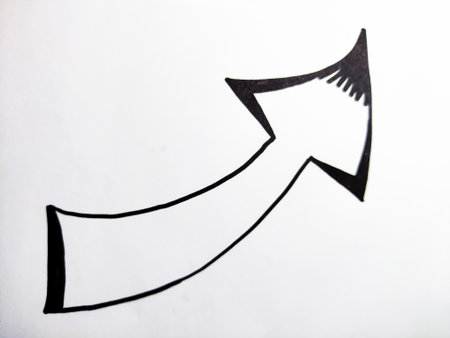 Thick graceful smooth Hand drawn black marker arrows. Concept of business, choosing direction, moving forward. Abstract sign, background, texture. Blurredの写真素材
