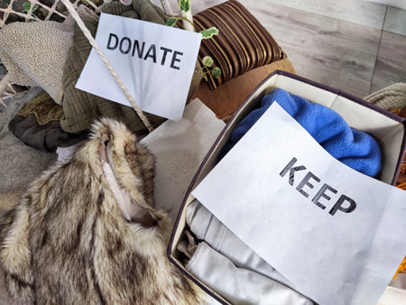 Decluttering dress according to the Konmari method. The various products are sorted into categories...