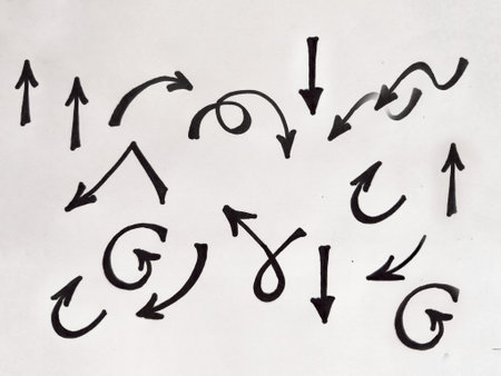 Hand-drawn arrows in diverse styles illustrate movement, direction, and flow on a simple white...