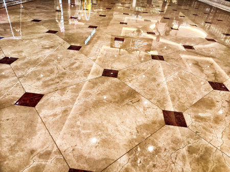 Terracotta tile floor in a public parkの写真素材