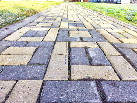 path with paving slabs. Background, texture, pattern, frame, copy space, place for textの写真素材