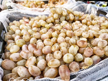 A vibrant assortment of various nuts is arranged on the countertop of a bustling store. Shoppers are drawn to the colorful and nutritious selection, enhancing their culinary choices.の写真素材