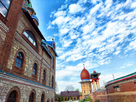 Kazan temple of all religions features an array of colorful domes and intricate designs, blending...