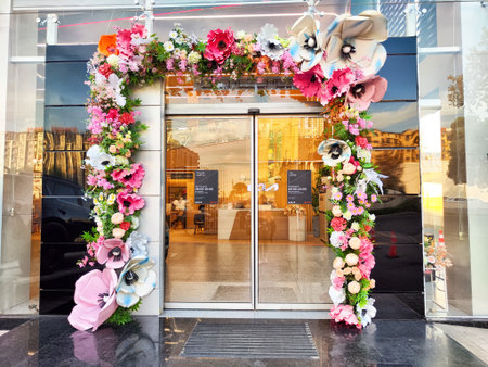 Tashkent, Uzbekistan - April 12, 2025: Entrance and Cars in showroom of dealership KIAのeditorial素材