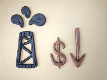 Oil rig is shown with a dollar sign and downward arrow to highlight changes in oil prices and the...