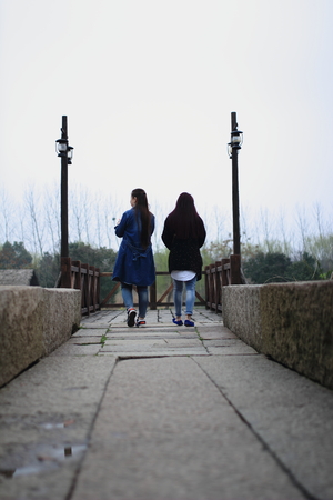 People walking on the roadの写真素材