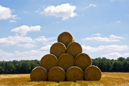 stacked hay balesの写真素材