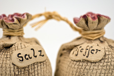 Salt and Pepper isolated on white backgroundの写真素材