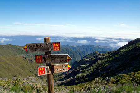 Signpost in Madeira mountains, Portugalの写真素材