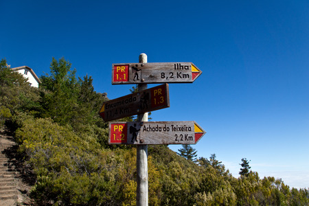 Signpost in Madeira mountains, Portugalの写真素材