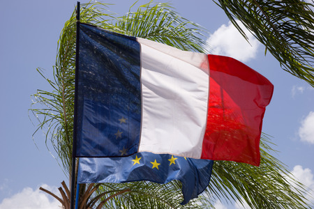 France and the EU, Flags in front of blue sky