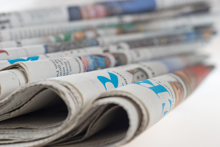 Pile of old newspapers, selective focusの写真素材