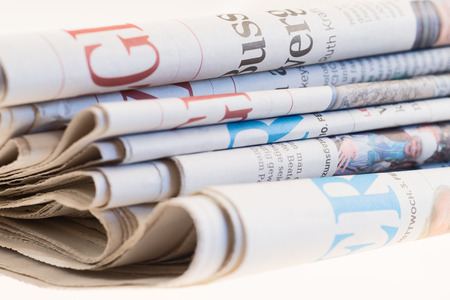 Pile of old newspapers, selective focusの写真素材