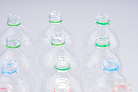 close up of empty used plastic bottlesの写真素材