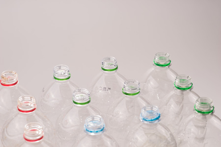 Close up of empty used plastic bottles isolatedの写真素材