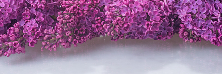 Bouquet of purple lilac on glass table