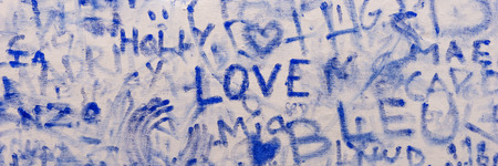 Graffiti pattern, background in blue color with word loveの写真素材