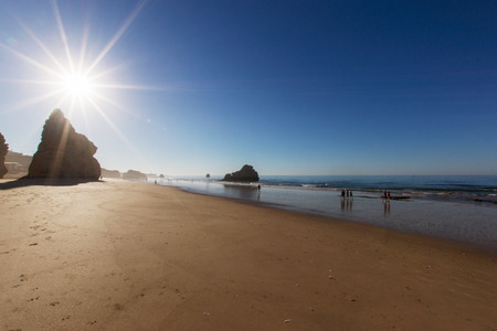 Early morning on the beach of Praia da Rocha, Portimao Coast. Algarve. Portugalの写真素材