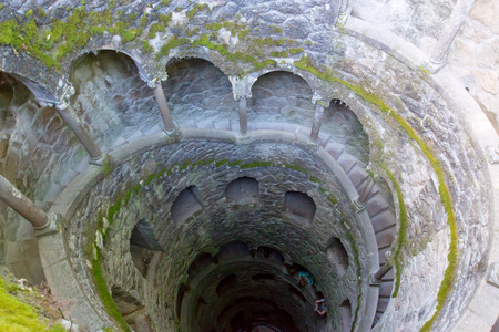 Initiation Well, Sintra, Quinta da Regaleira. Old spiral staircase goes downの写真素材