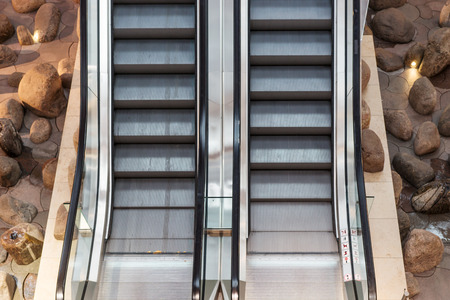 View of the empty escalator in the shopping center