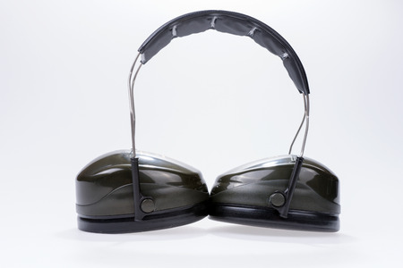 Working protective headphones isolated on white backgroundの写真素材