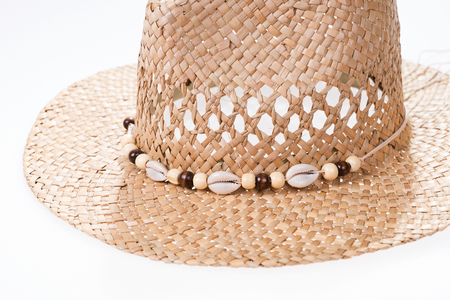 Closeup Straw hat isolated on white backgroundの写真素材