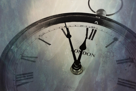 Retro clock with five minutes before twelve, Brexit Time Concept