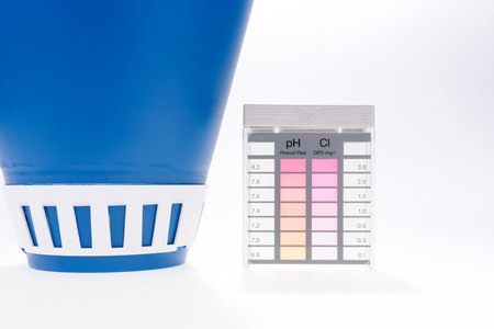 Ph and chlorine analyzer. Clean water in the poolの写真素材