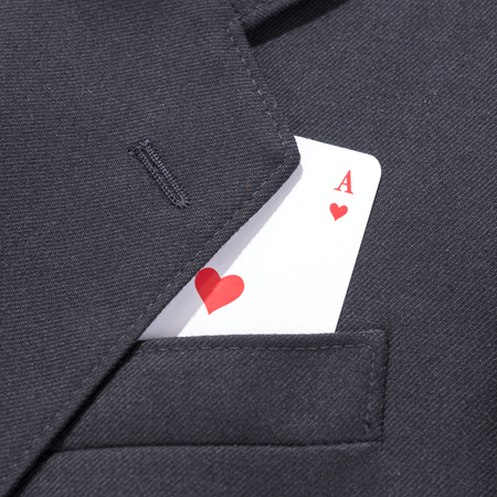 Ace of hearts in business suit man black suit pocket