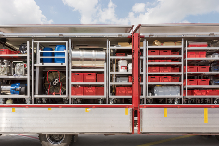 Rescue equipment inside a big fire truck