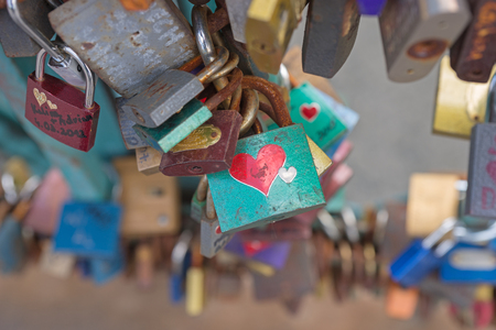 Love locks on a bridge, Eternity connection Love symbolの写真素材
