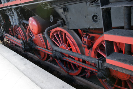 Steam locomotive detail with cranks and wheels