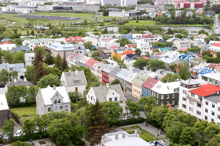 View of the colorful houses of downtown Reykjavikの写真素材