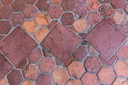 Old red brick floor textures and backgrounds. Can be used as background textureの写真素材