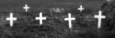 White wooden crosses on a traditional cemetery. Black and whiteの写真素材