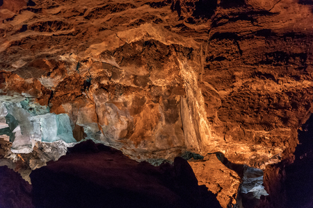 Inside volcanic cave with the name Cueva de los Verdes. Lanzarote. Canary Islands