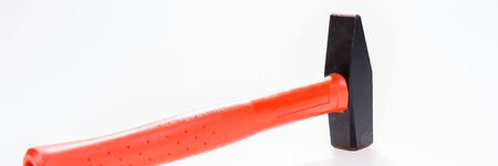 Red black hammer isolated on white. Panoramic image