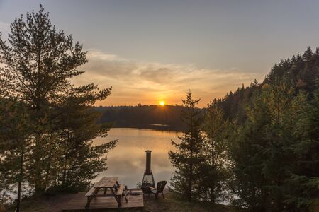 Sunrise at the lake at the Mauricie National Park in Canada. Quebec