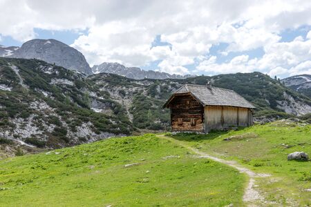 Wooden hut on the austrian mountains in the region Salzkammergut. Austriaの写真素材