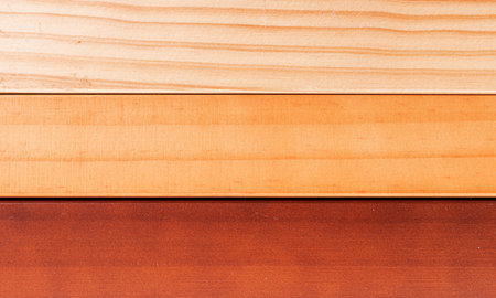 Different types of brown wood. Empty wooden plank board for copy space. Plank light brown and dark brown setの写真素材