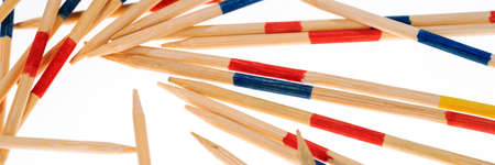 Panoramic image of wooden sticks from Mikado pick-up sticks gameの写真素材