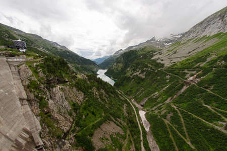 View down from the KÃ¶lnbreinsperre dam. Carinthia. Austria. Fisheye photo