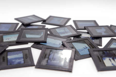 Old photo slides isolated on whiteの写真素材