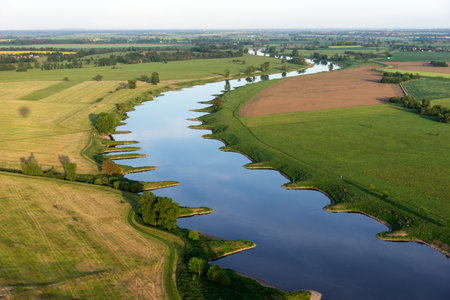 River Elbe near Torgau seen from aboveの写真素材