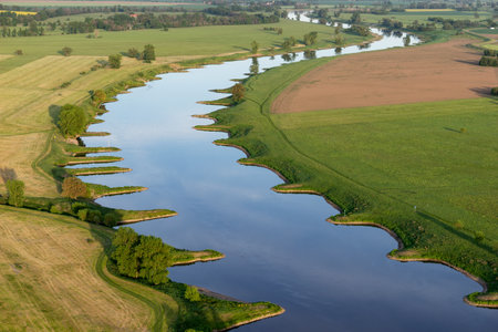 River Elbe near Torgau seen from aboveの写真素材